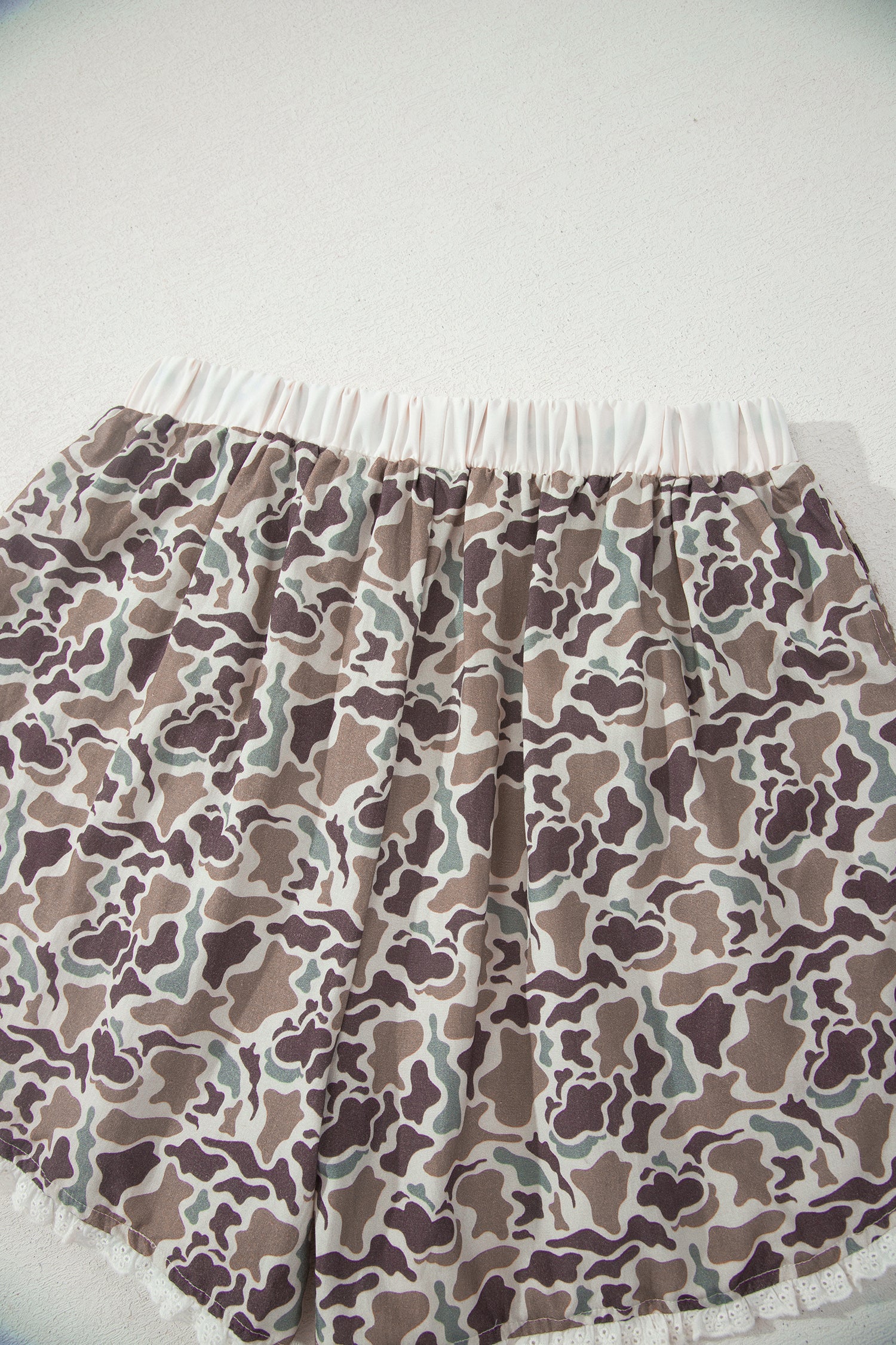Khaki Camouflage Print Ruffle Boxer Shorts