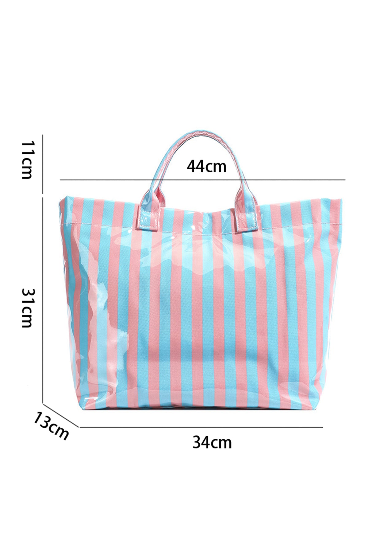 Light Blue Glossy Striped Vinyl Large Tote Bag (Color Varied)