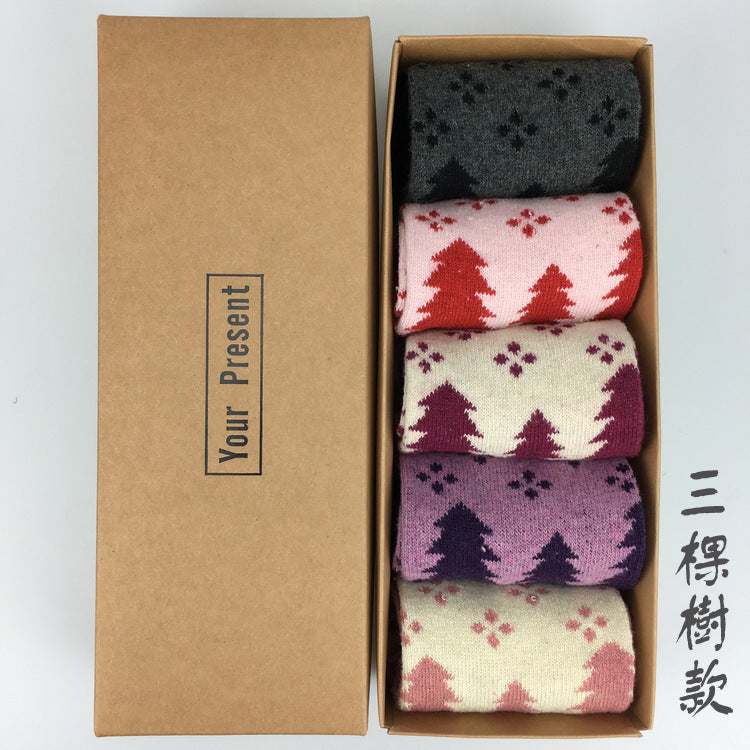5 Pairs Christmas Elk Print Socks, Comfy & Warm Mid Tube Socks