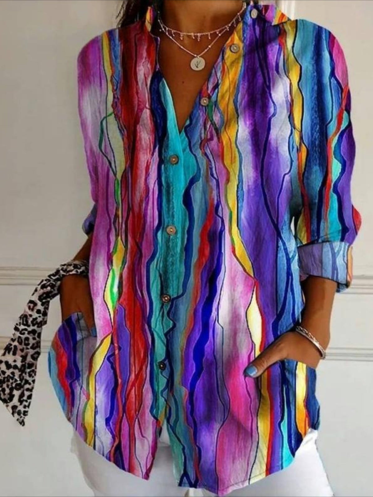 Long Sleeve Shirt Spring/Fall Abstract Shirt Collar Daily Going Out Casual Top