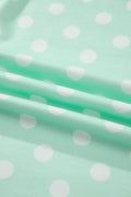 Green Polka Dot Print Color Block Trim Mock Neck Short Set