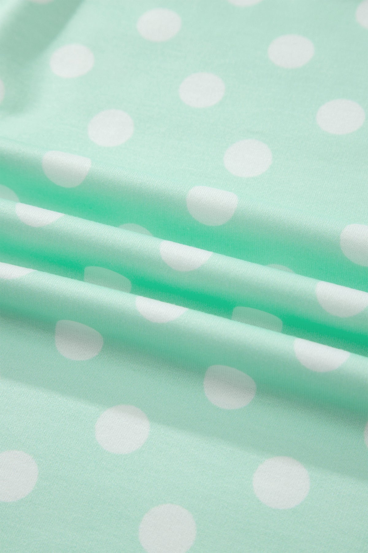 Green Polka Dot Print Color Block Trim Mock Neck Short Set