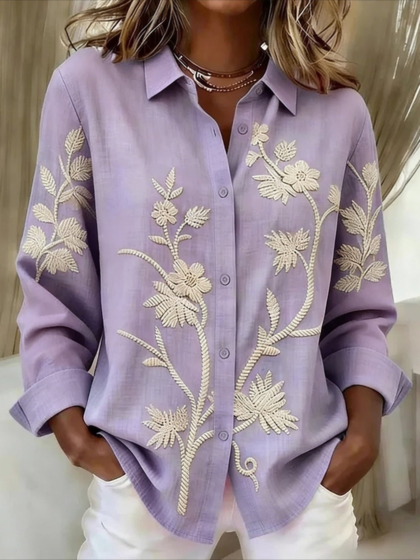 Shawl Collar Long Sleeve Regular Loose Shirt