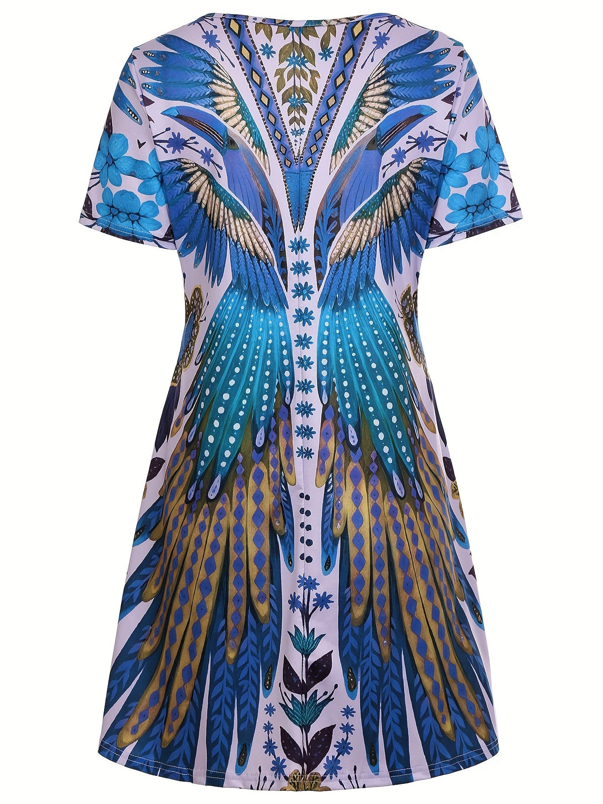Elegant Floral Print Knee-Length Short Sleeve Round Neck A-Line Dress
