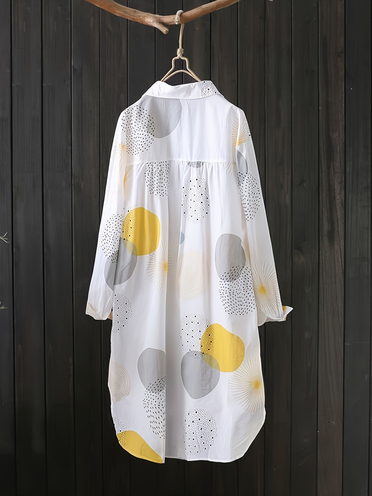 Women's Casual Long Sleeve Lapel Shirt with Graphic Print Button Front