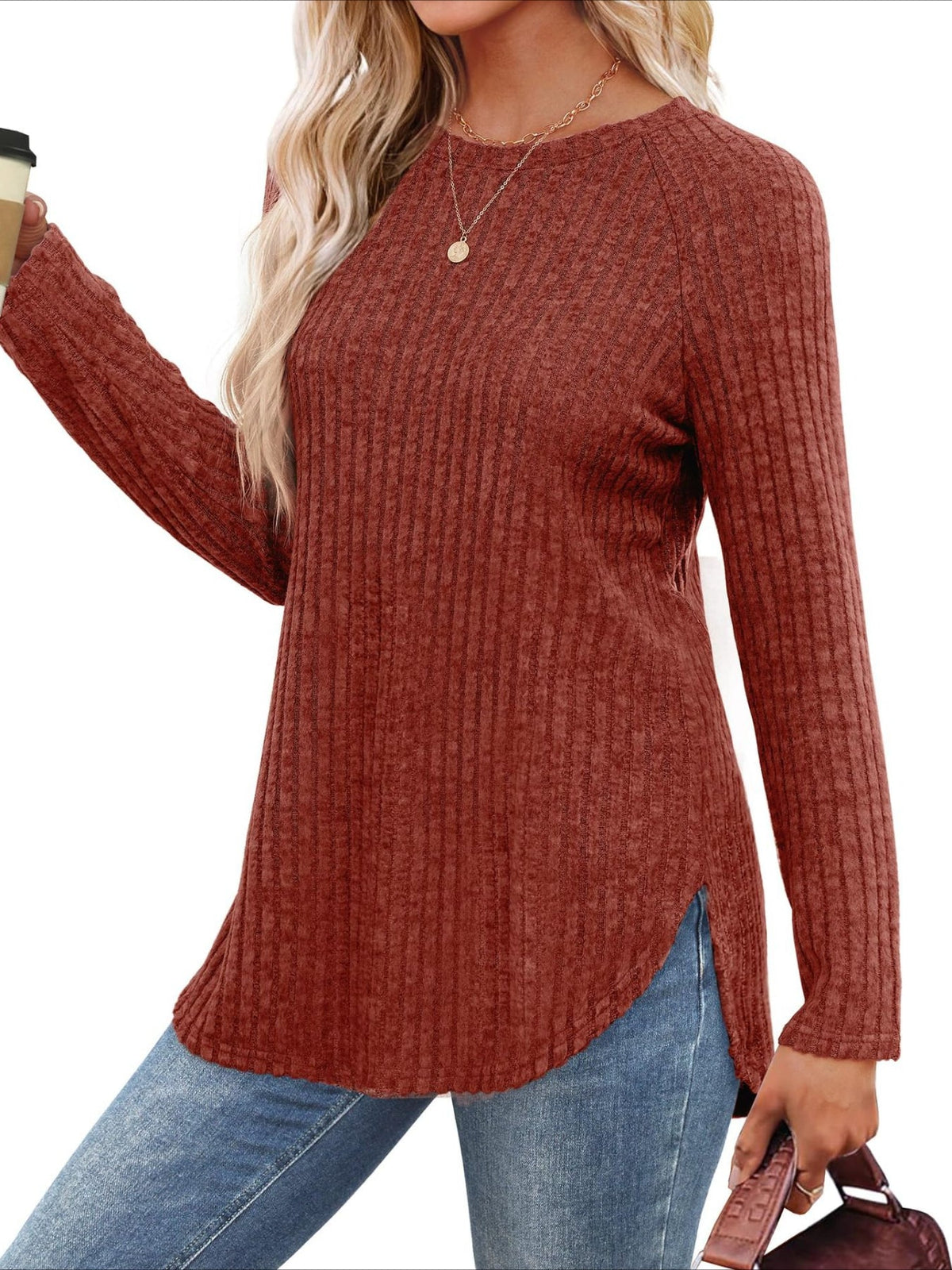 Soft Round Neck Pullover Long Sleeve Sweater