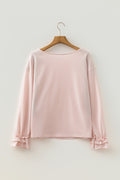 Gossamer Pink Long Sleeve Ruffle Cuff Casual Elegant Top