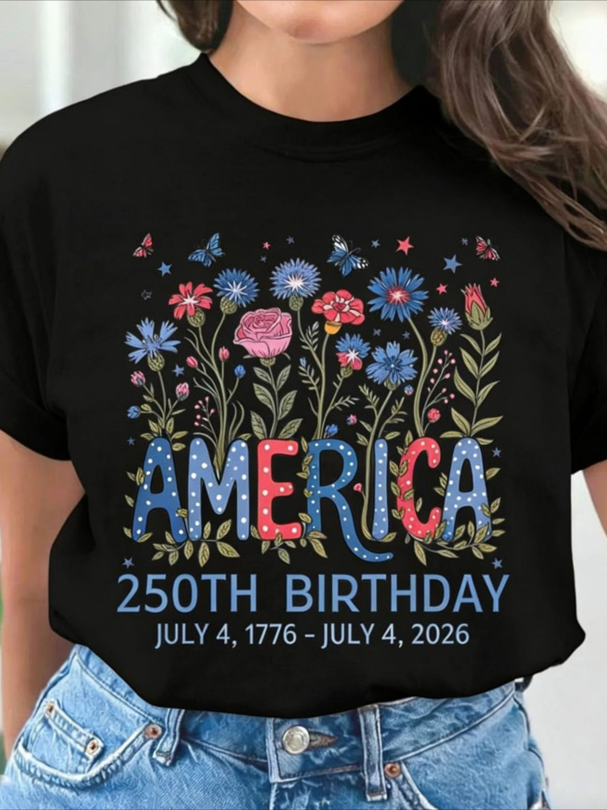 Vintage Floral Crew Neck Short Sleeve T-shirt