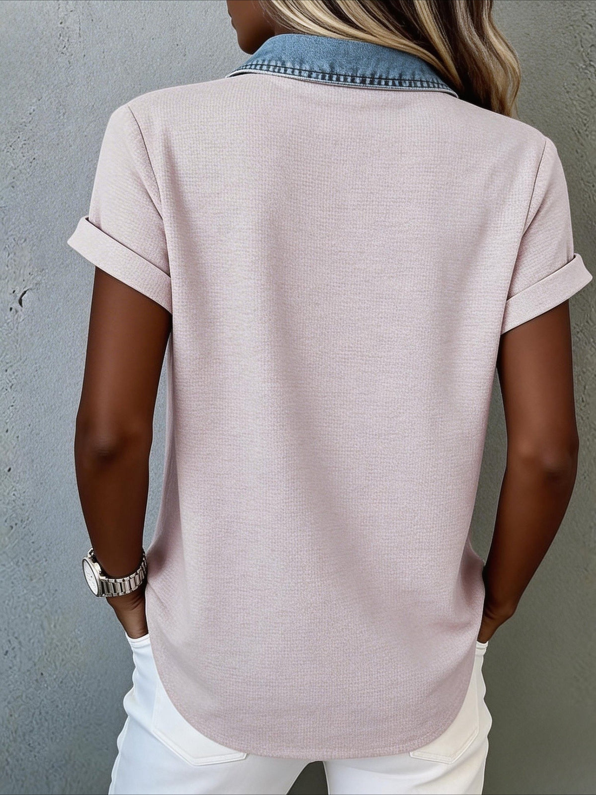 Fashion Short Sleeve Button-Up Blouse