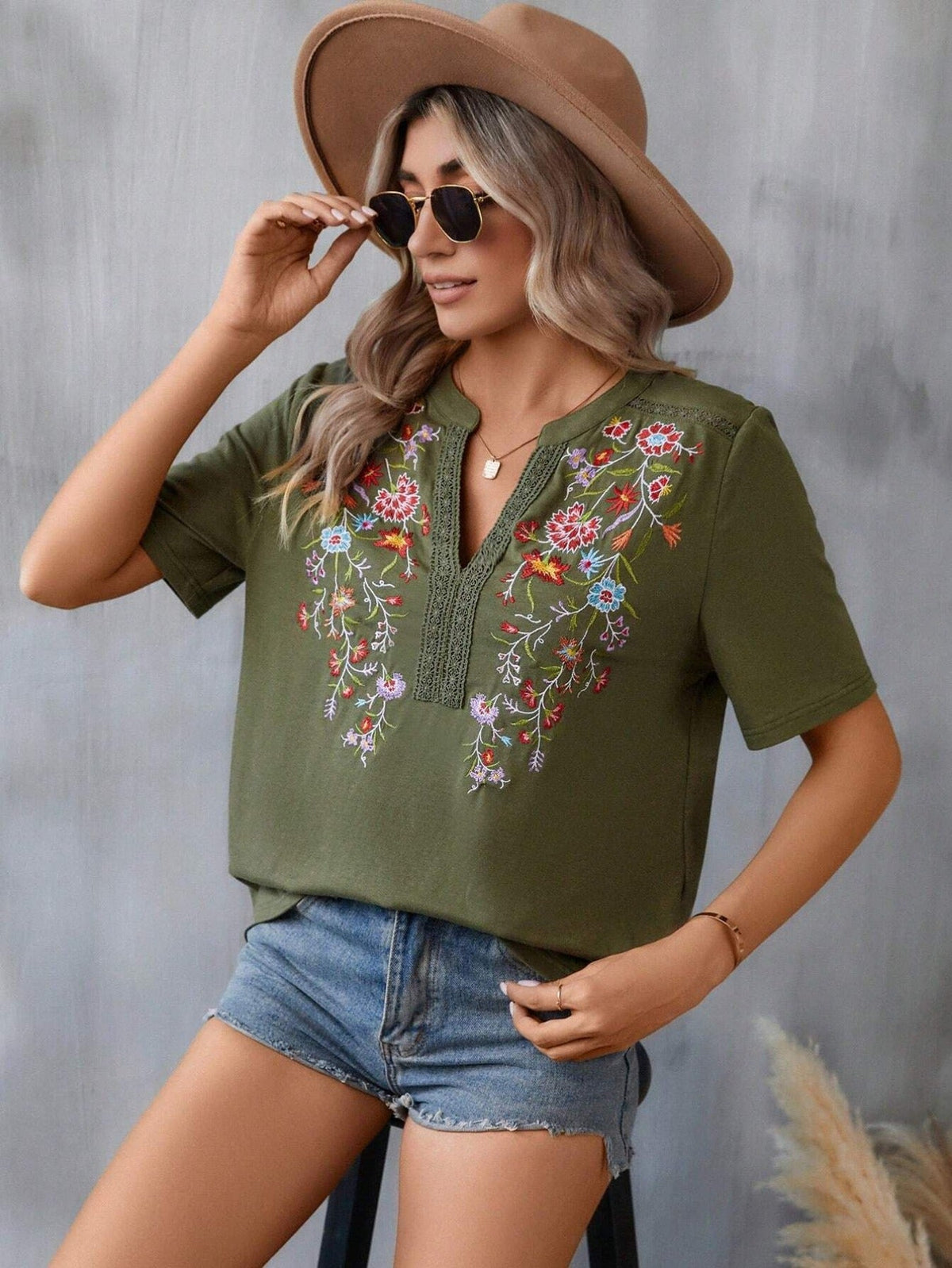 Embroidered Patchwork Lace T-Shirt