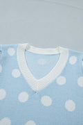 Light Blue Polka Dot Puff Short Sleeve Sweater Top