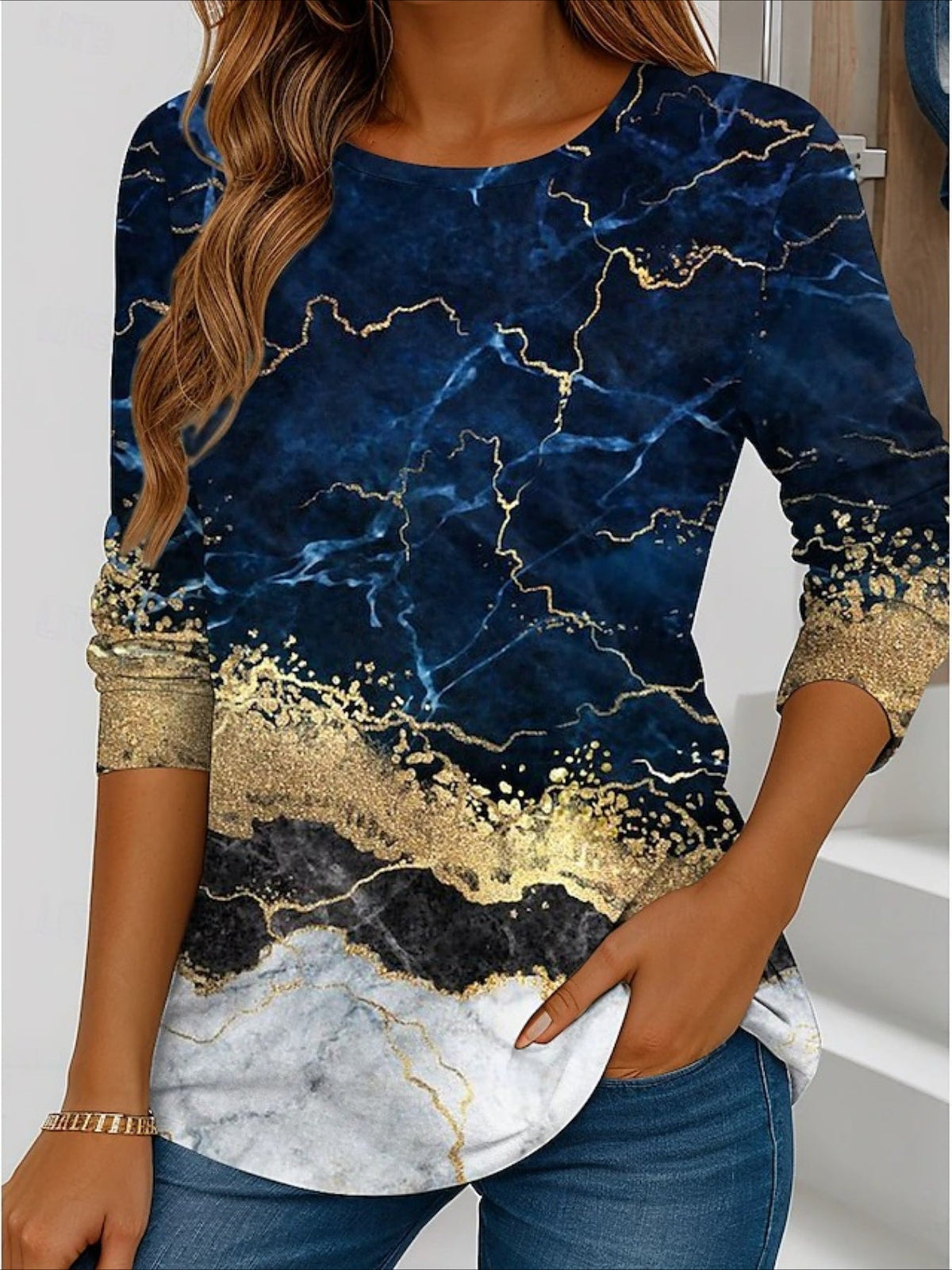 Casual Leaves Crew Neck Long Sleeve T-shirt