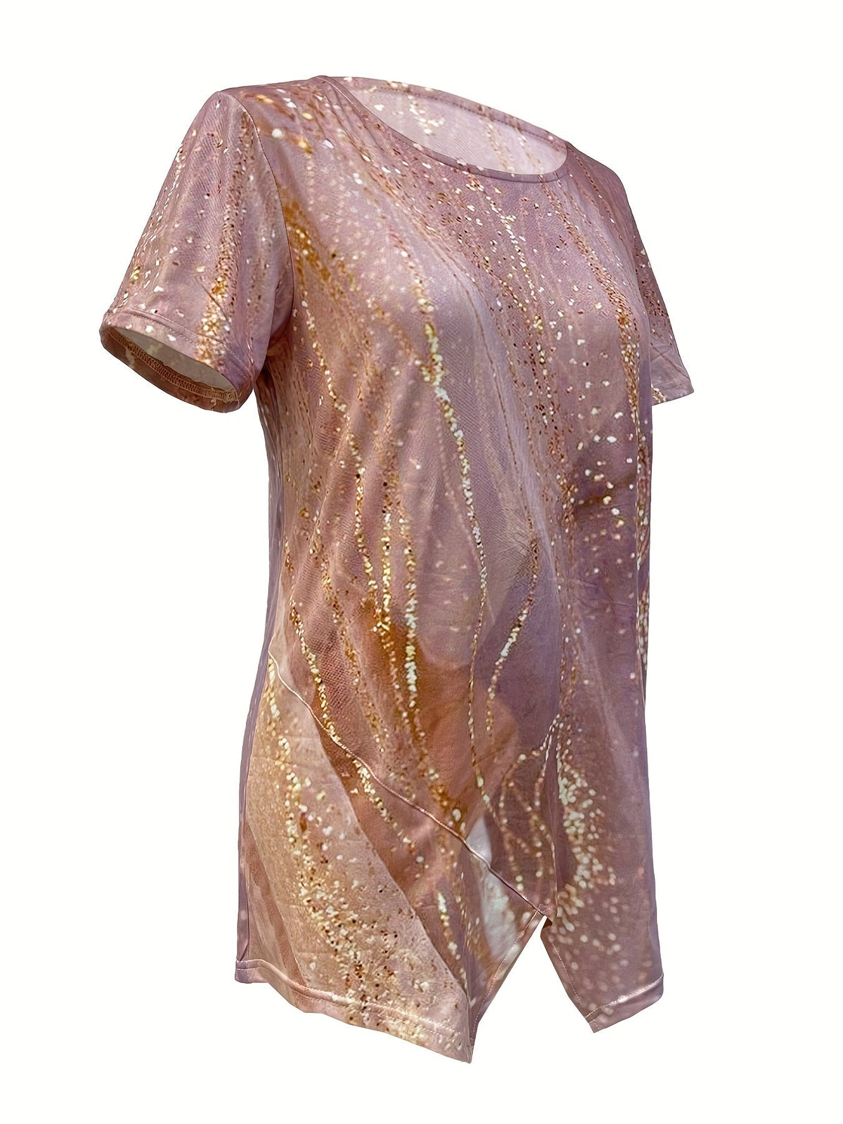 Casual T-shirt, Women's Allover Print Short Sleeve Round Neck Medium Stretch Tee