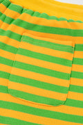 Yellow Stripe Puff Short Sleeve T Shirt Matching Shorts Set