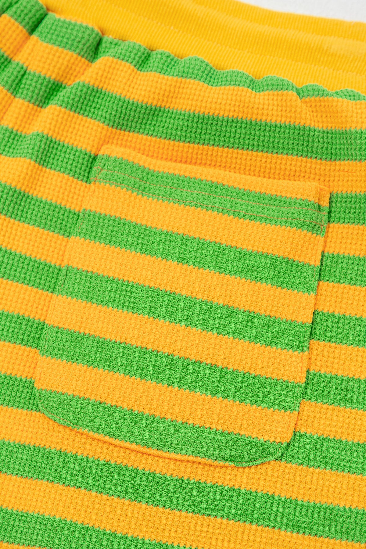 Yellow Stripe Puff Short Sleeve T Shirt Matching Shorts Set
