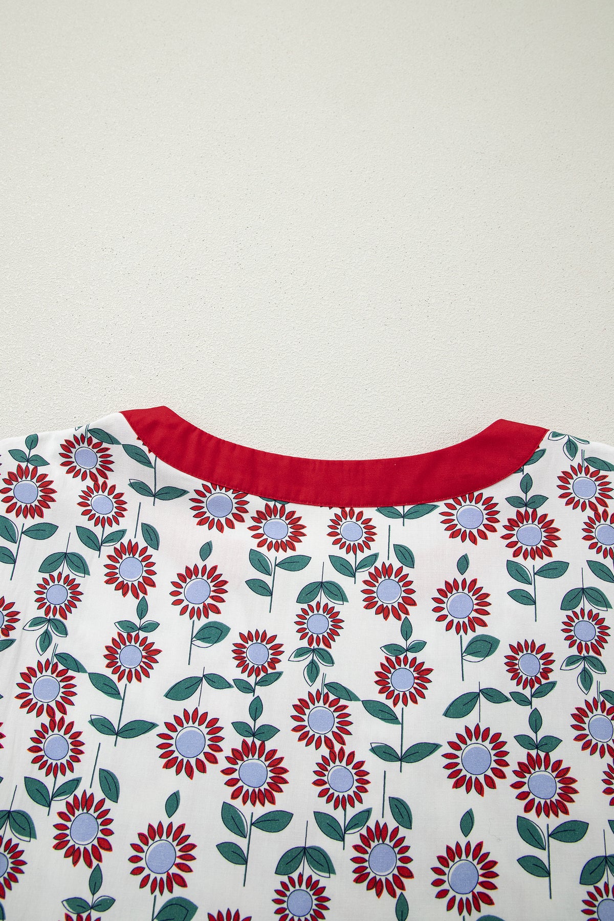 Red Cute Sunflower Printed Striped Patchwork Trim Flutter Sleeve Long Dress