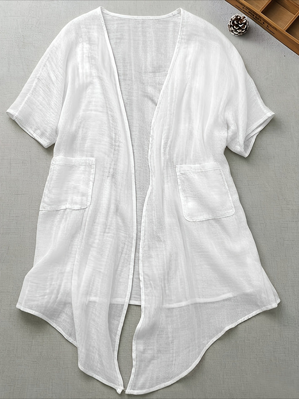 Long Loose Fit Casual Front Opening Short Sleeved and Linen Cover Lightweight and Linen Cardigan