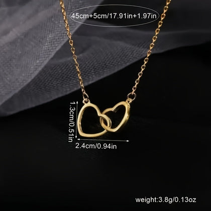 Simple Elegant Hollow Heart Pendant Necklace, Alloy Double Loop Design, Fashionable Daily Wear Jewelry, Ideal Valentine'S Day Gift for Her