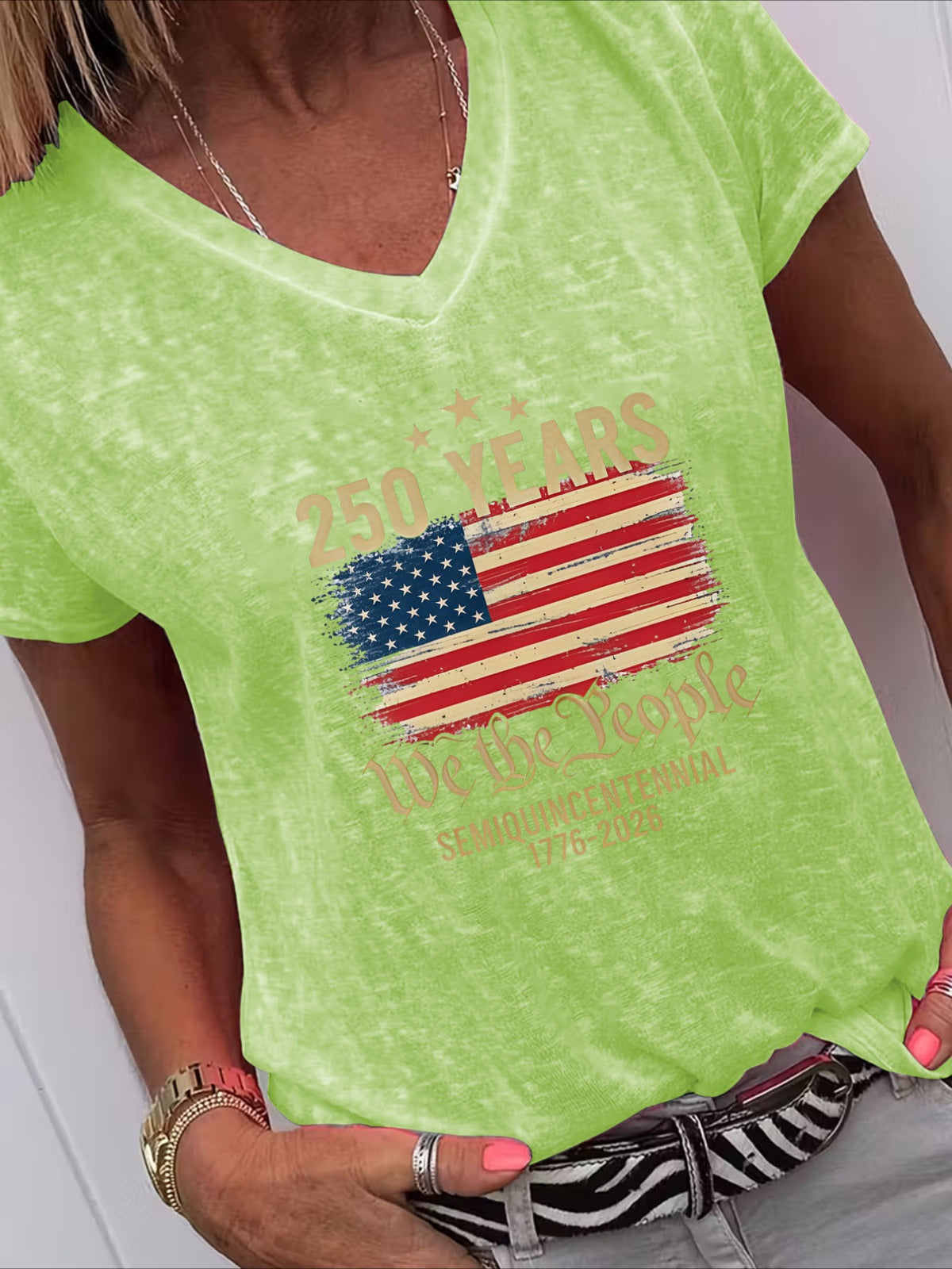 Casual American Flag Print V Neck Short Sleeve T-Shirt