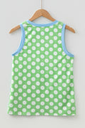 Green Polka Dot Contrast Trim Round Neck Loose Tank Top