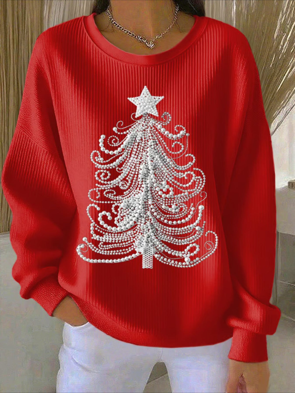 Christmas Printed Crew Neck Floral Long Sleeve Comfy Casual Sweater Hoodie