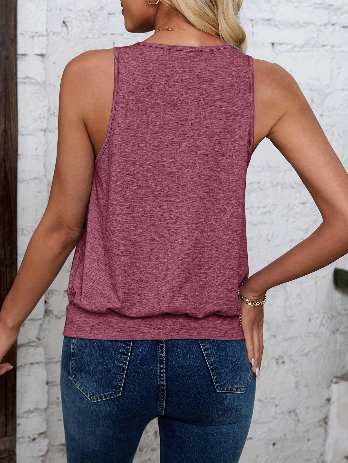 Solid Color V Neck Tank Top, Casual Sleeveless Top