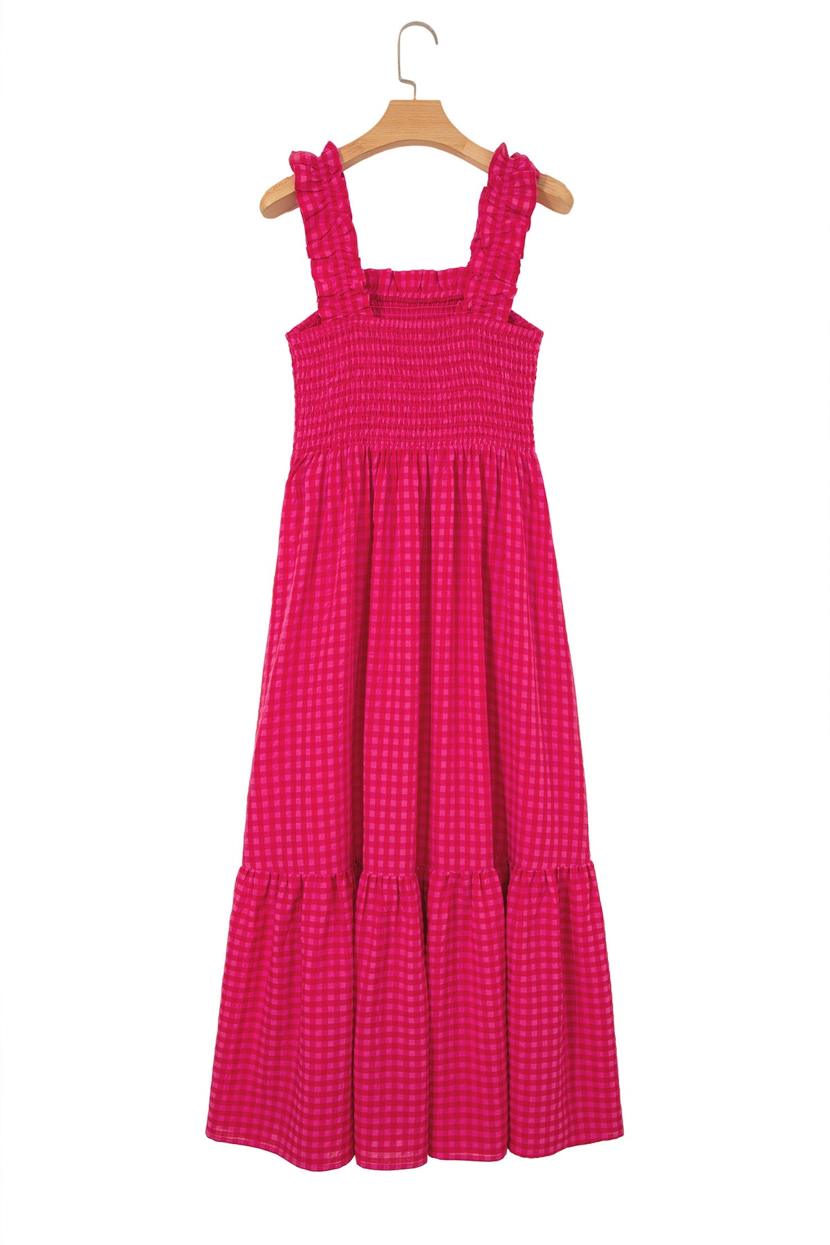 Red Plaid Square Neck Fit-and-flared Vacation Sundress