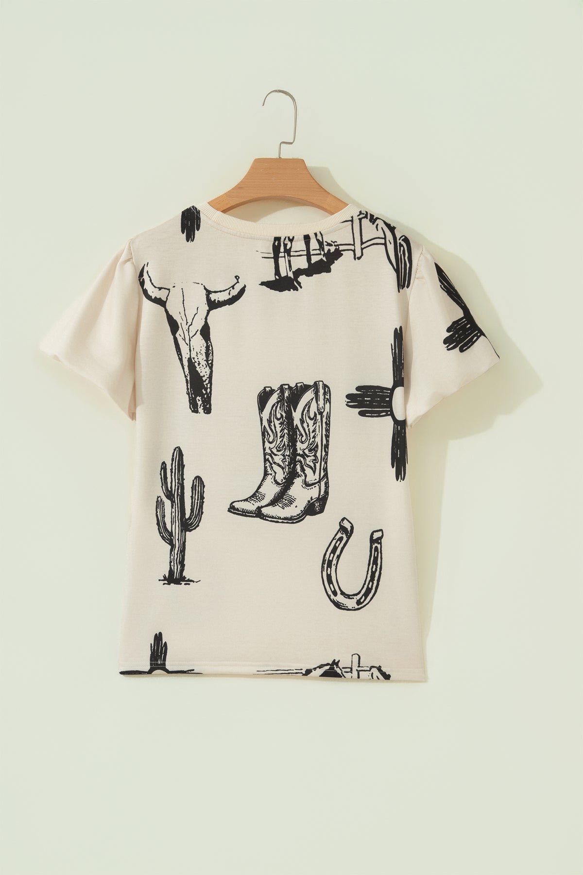 Beige Retro Western Print T Shirt