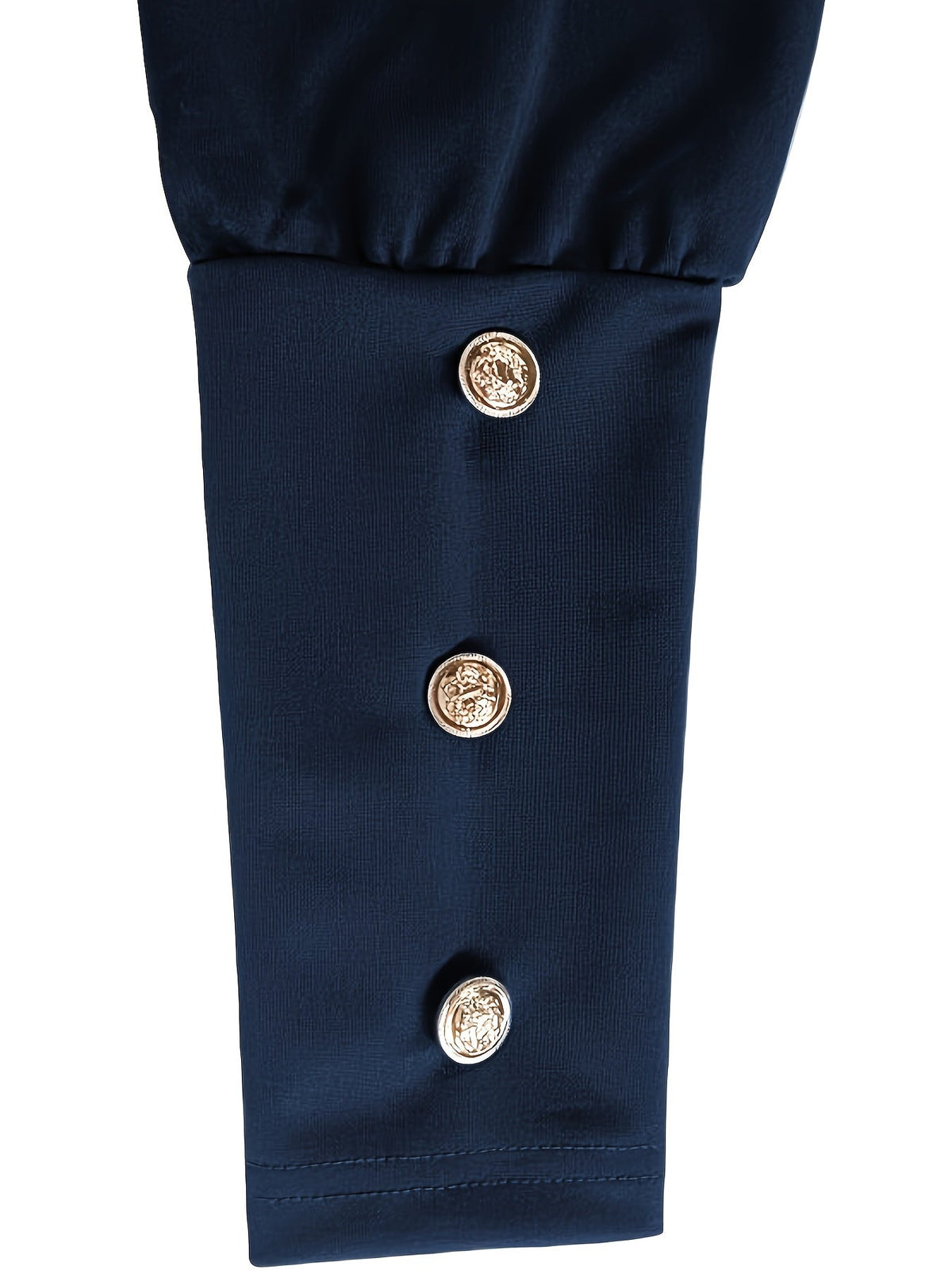 Solid Crew Neck Dress, Elegant Puff Sleeve Button Decor Dress