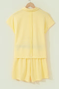 Yellow Cream Loose Polo Tee Elastic Waist 2pcs Short Set