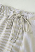 Khaki Stripe Dolman Sleeve Polo Shirt and Drawstring Shorts Set
