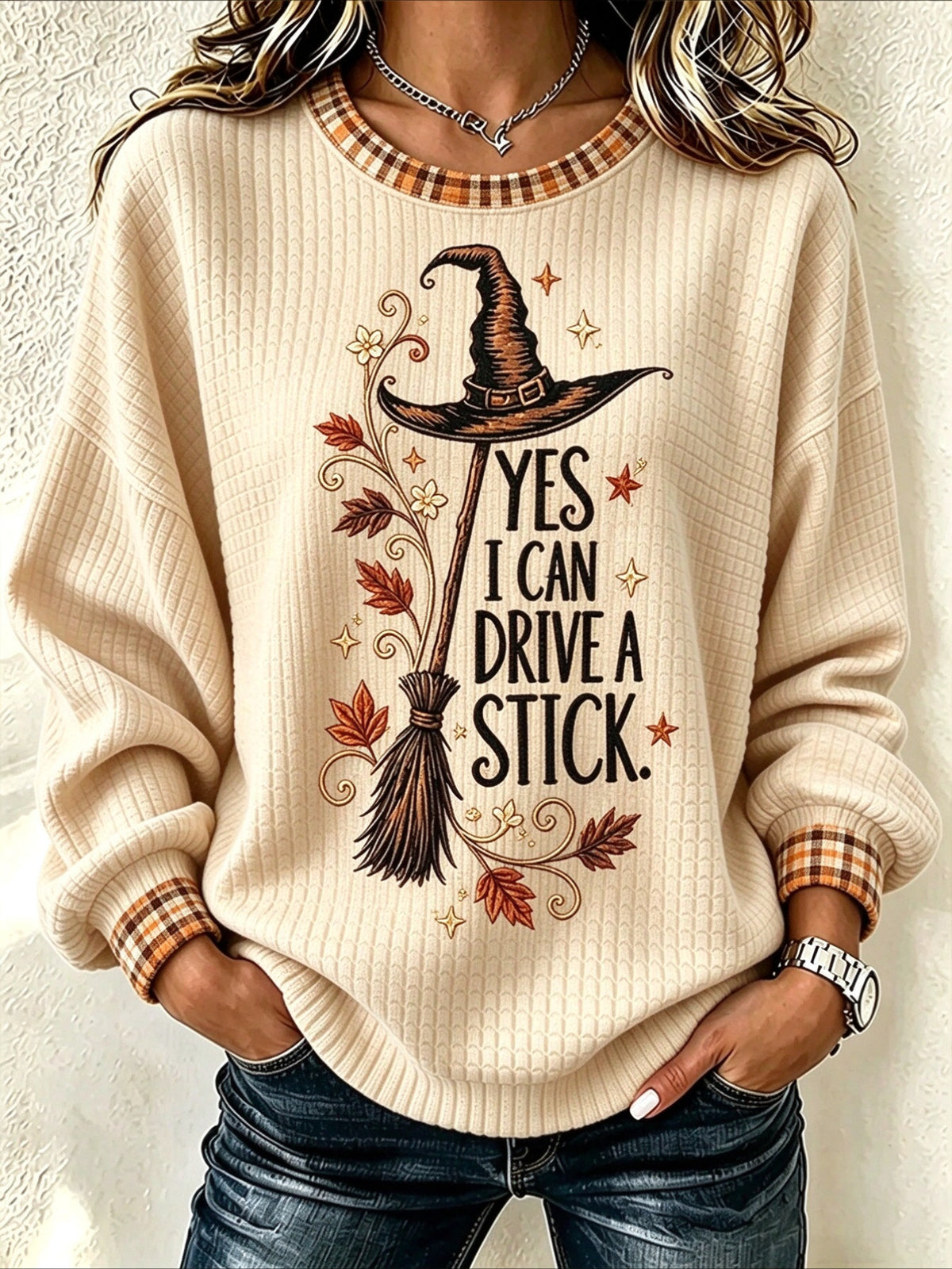 Magic Broom Casual Crew Neck Halloween Regular Fit Sweatshirt