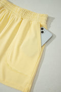 Yellow Cream Loose Polo Tee Elastic Waist 2pcs Short Set