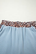 Sky Blue Leopard Trim Twist Ribbed Short Set