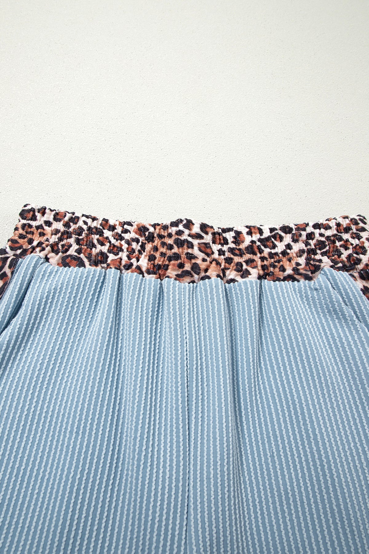 Sky Blue Leopard Trim Twist Ribbed Short Set
