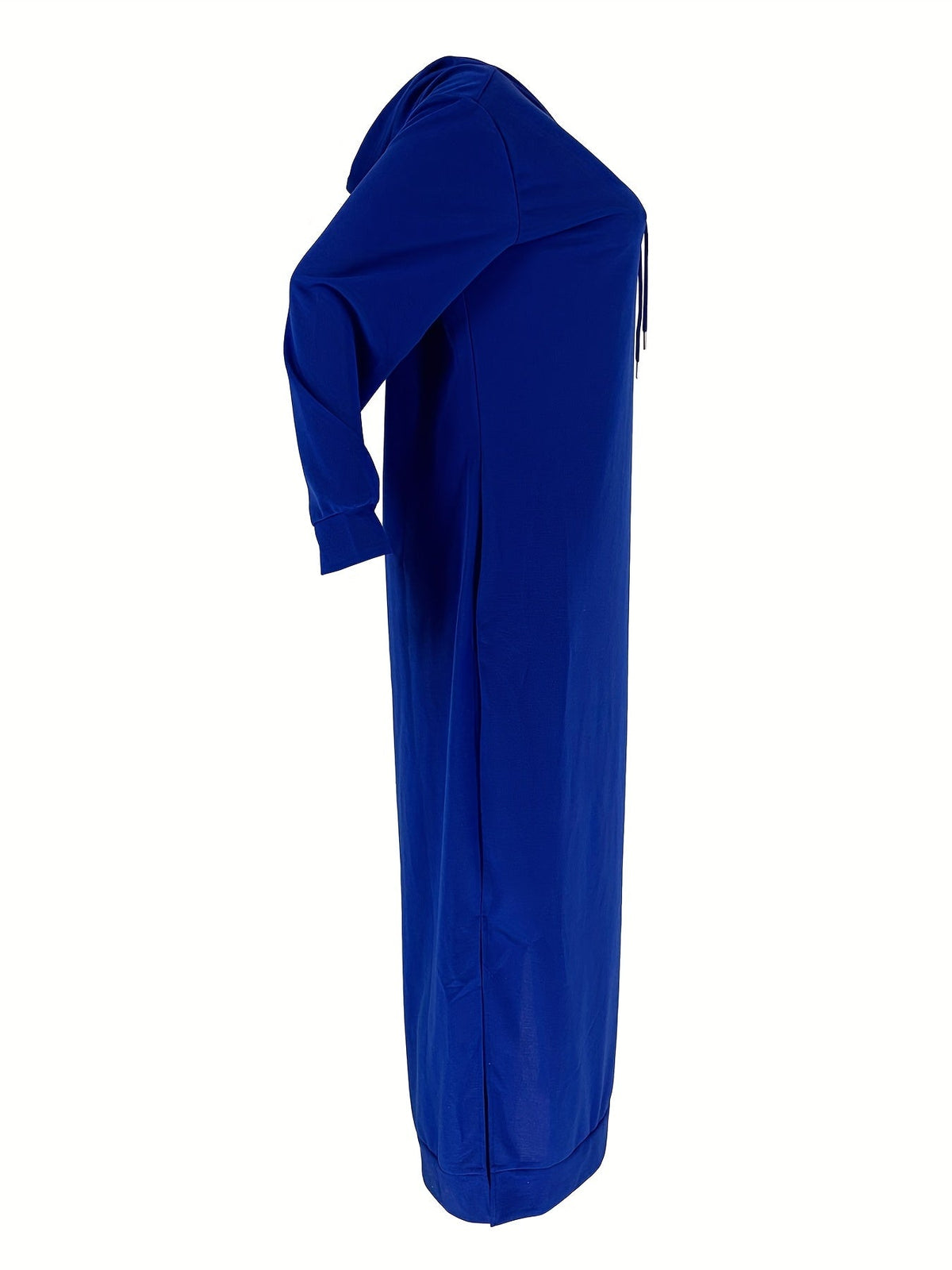 Drawstring Split Dress, Casual Hooded Long Sleeve Maxi Dress