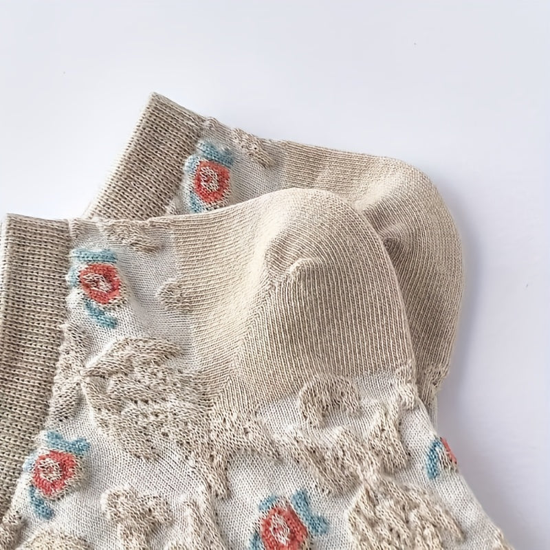 9 Pairs Floral Print Socks, Retro Style Soft & Lightweight Low Cut Ankle Socks