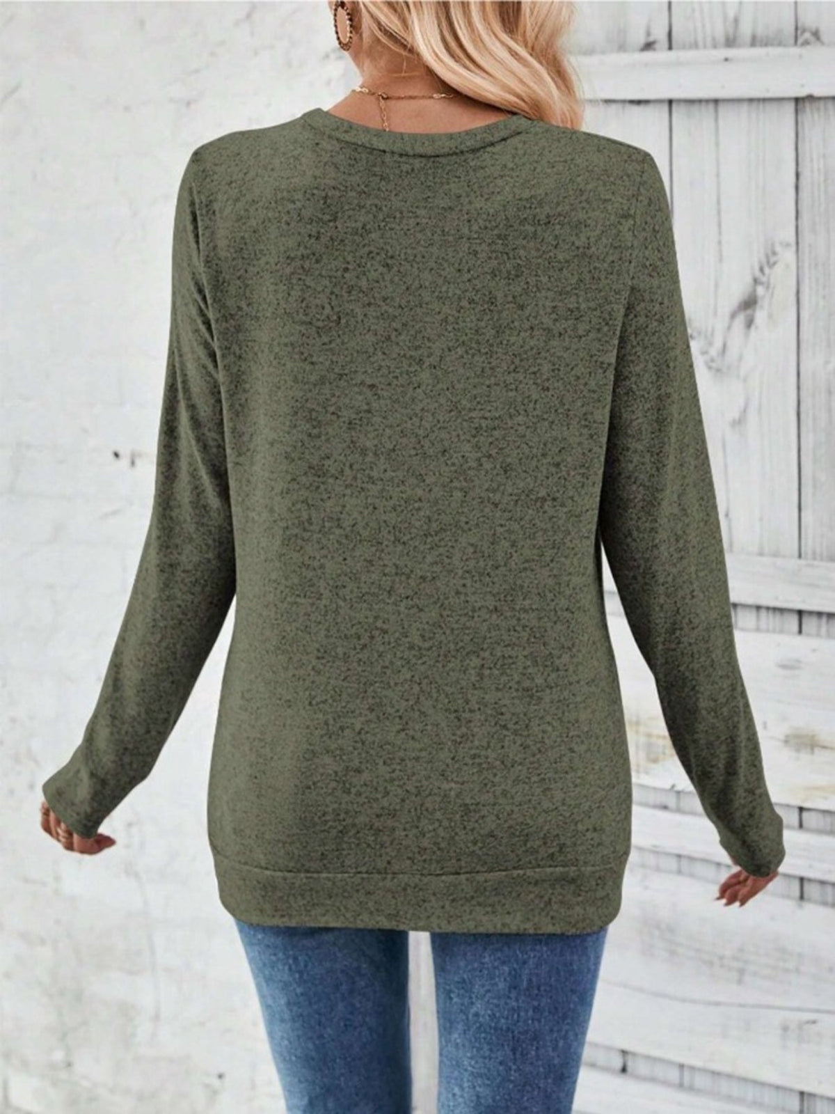 Button Decor Ruched T-Shirt, Casual Long Sleeve Top
