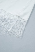 White Asymmetric Lace Hem Patchwork Tee