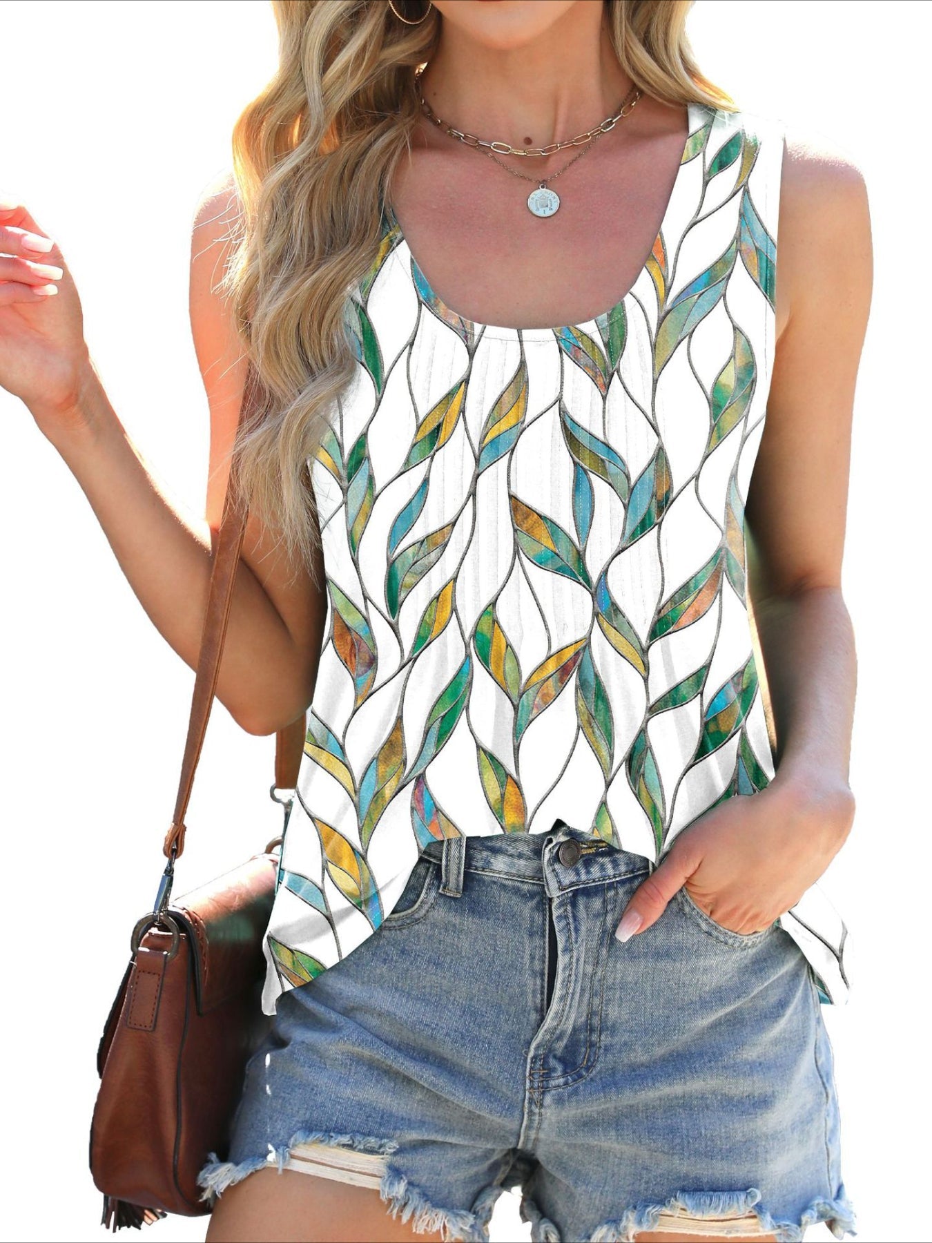 Spring And Summer New Round Neck Tie Dye Printed Loose Sleeveless T-shirt Vest