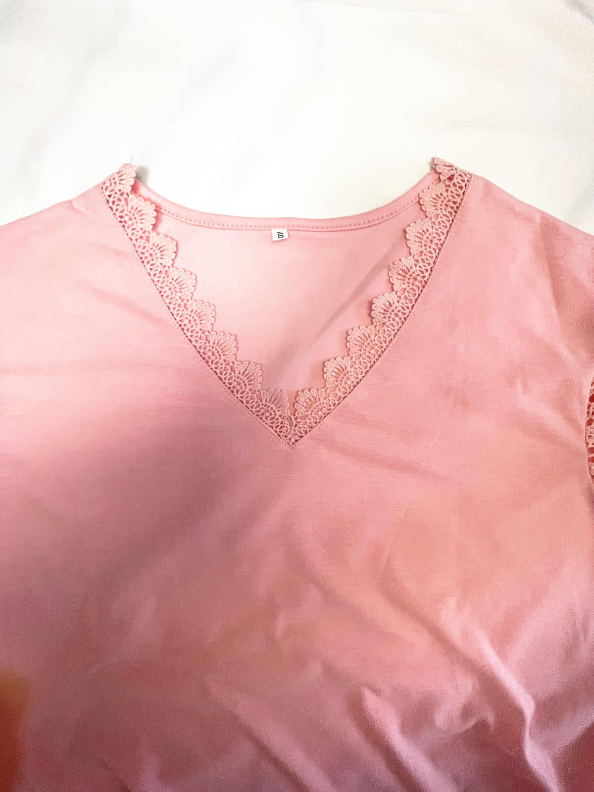 Pure Color Lace Patchwork Short Sleeve T-shirt