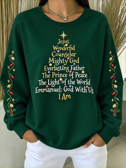 Christmas Words Tree Crew Neck Long Sleeve Sweatshirt