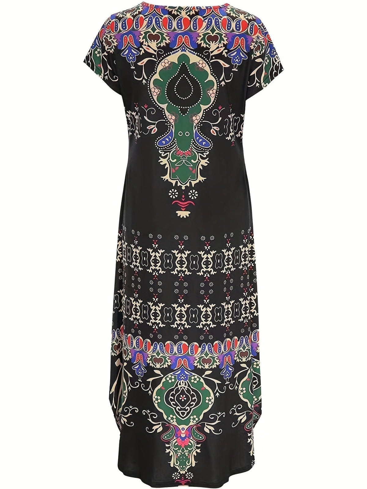 Boho Paisley Print Crew Neck Dress, Casual Short Sleeve Dress
