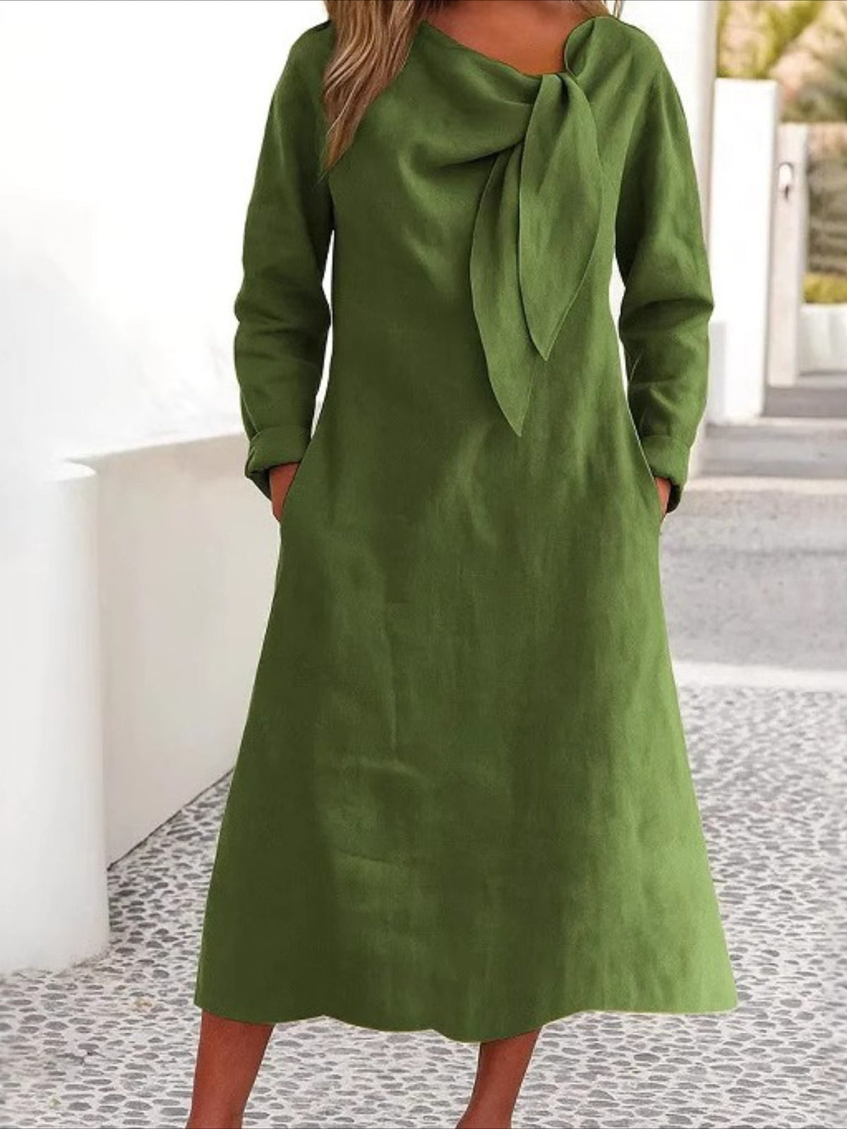 Solid Color Plain Regular Fit Casual Long Sleeve Dress