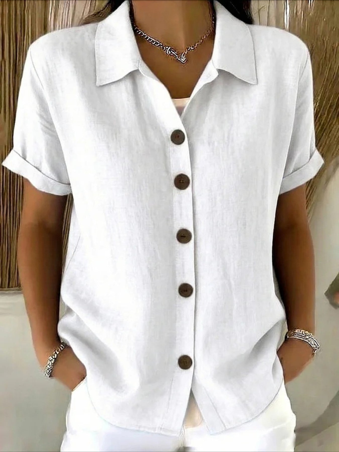 Shirt Collar Short Sleeve Plain Regular Regular Fit Shirt