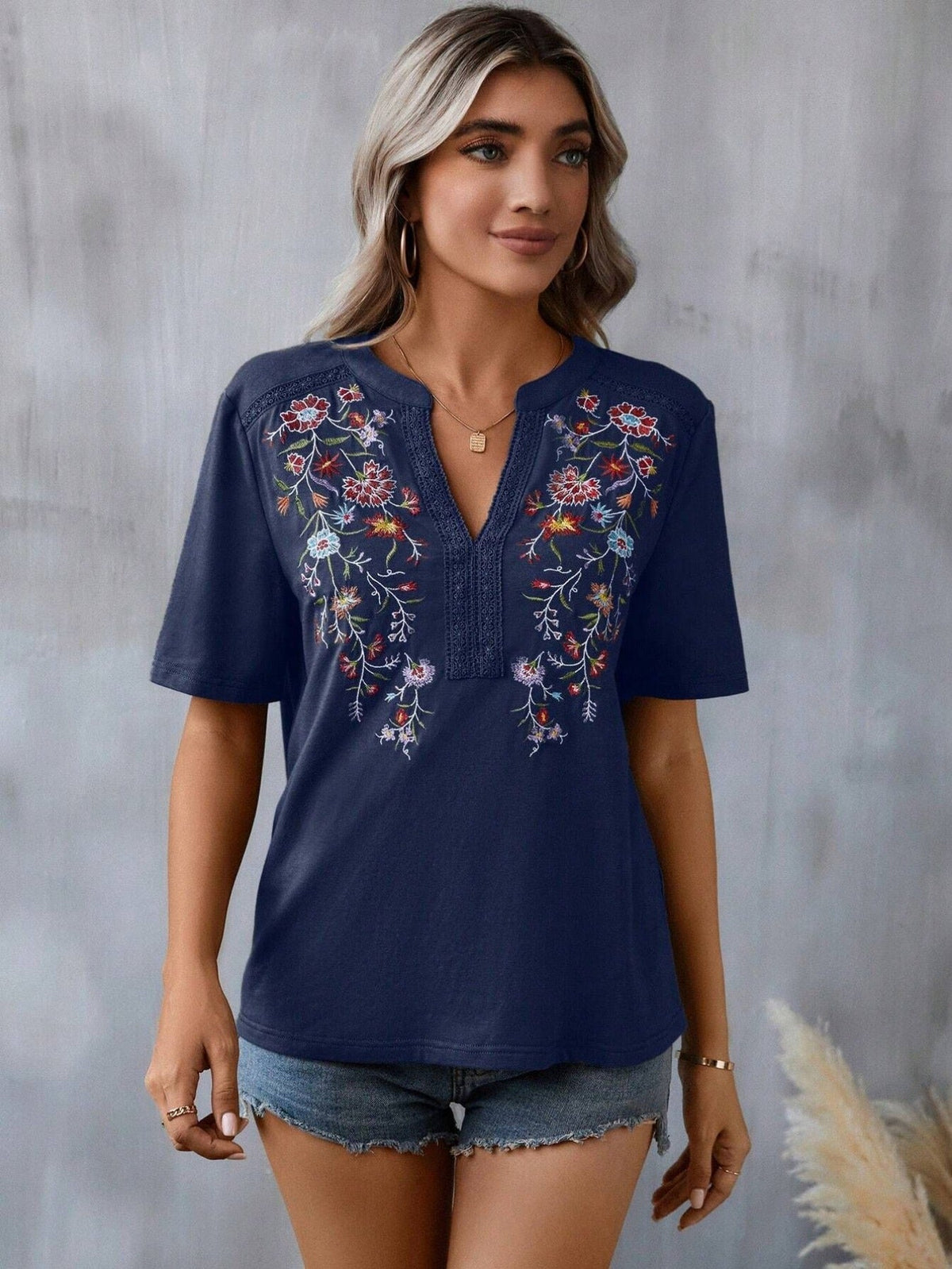Embroidered Patchwork Lace T-Shirt