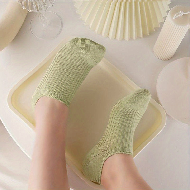 5/10 Pairs Colorful Ribbed Short Socks, Comfy & Breathable Elastic Ankle Socks