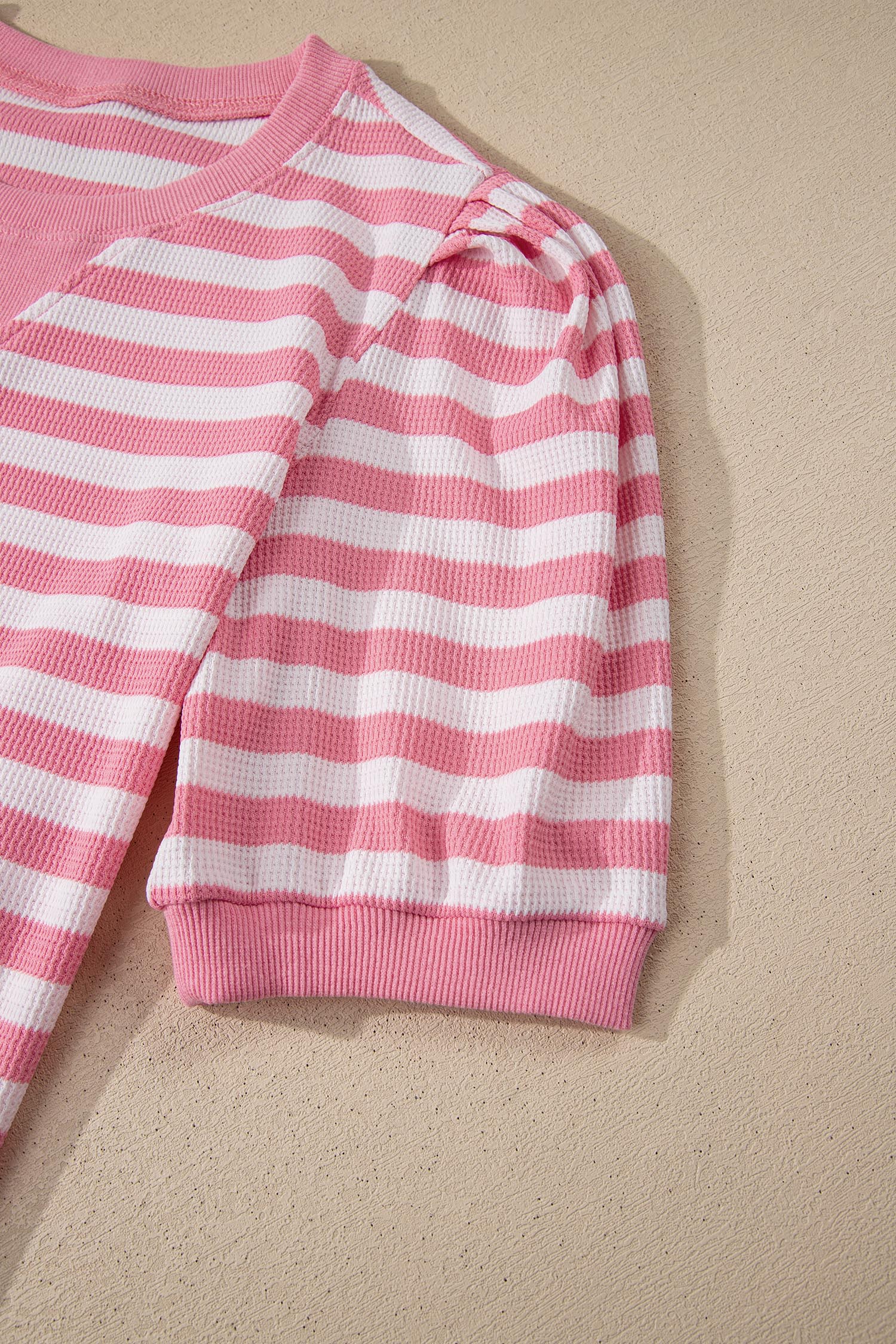 Pink Stripe Puff Short Sleeve T Shirt Matching Shorts Set