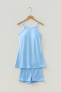 Beau Blue Solid Color Tunic Tank Dress Athletic Shorts Two Piece Set