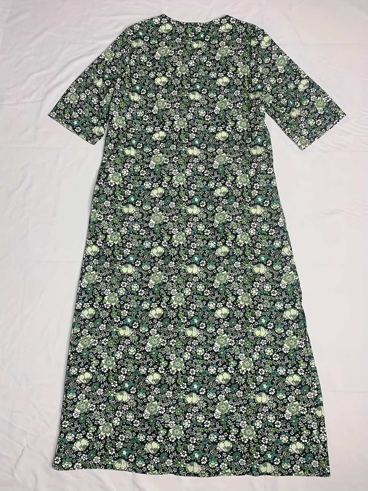 Ditsy Floral Print V Neck Dress, Casual Ruched Summer Dress With Pockets